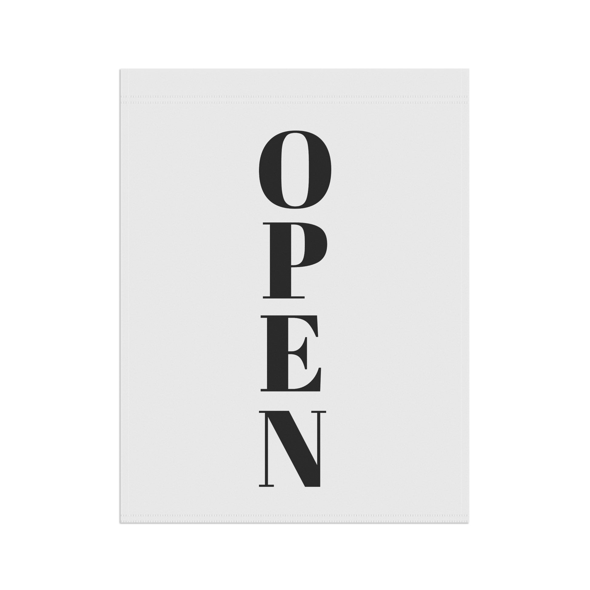 Open for Business garden flag with welcome yard sign, featuring colorful garden and house design by Printify.