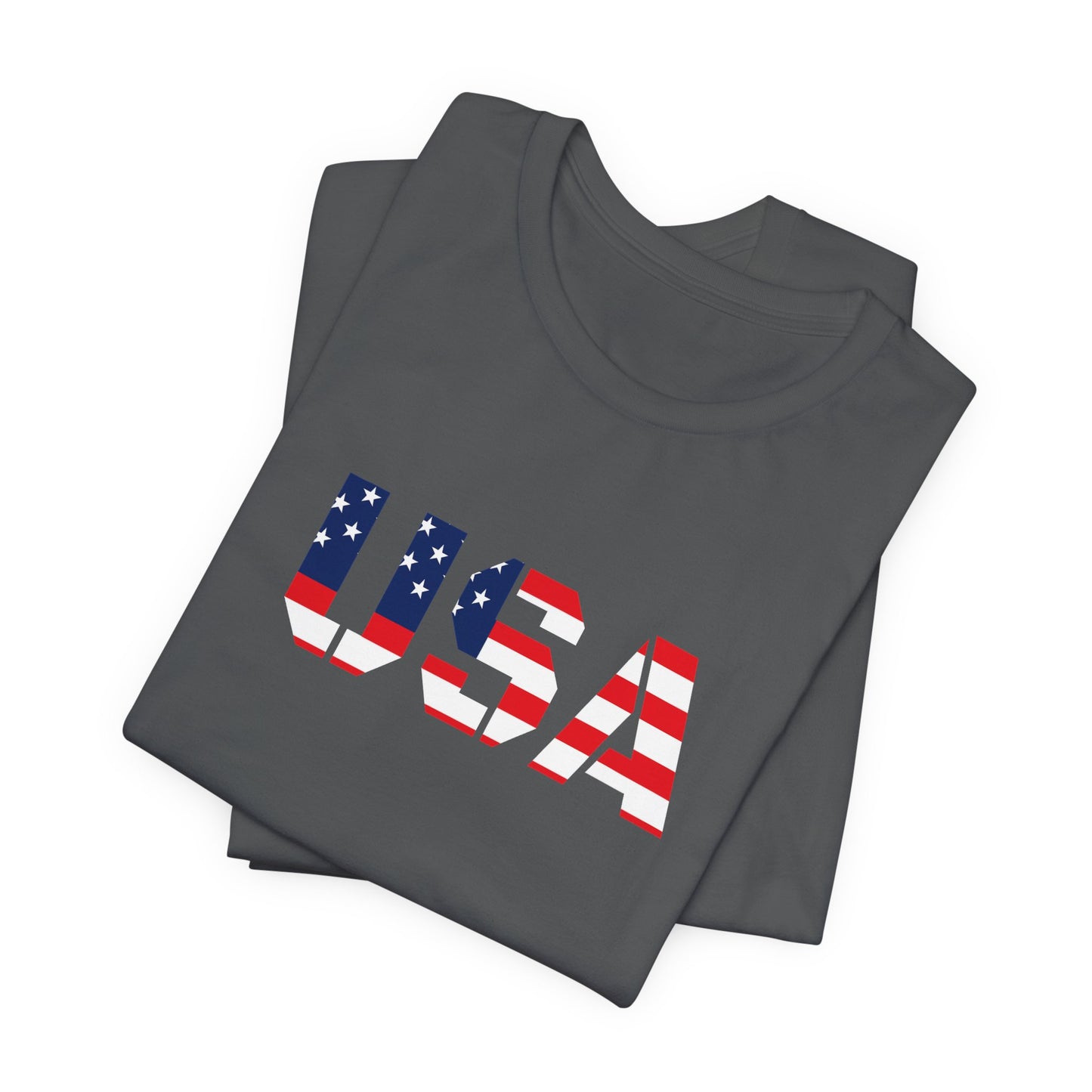 USA Flag Text Tee — Patriotic Fourth of July T-Shirt