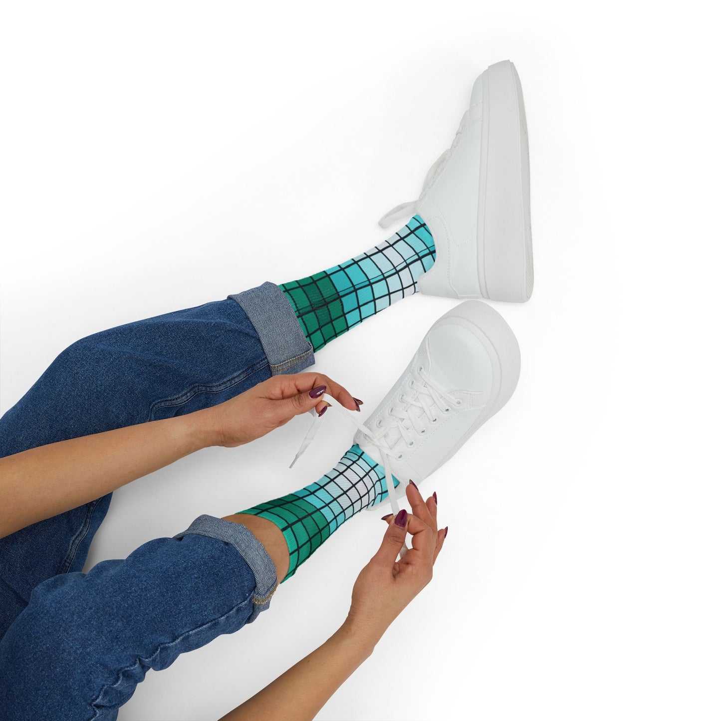Teal Gradient Grid Socks | Sublimation Patterned Socks
