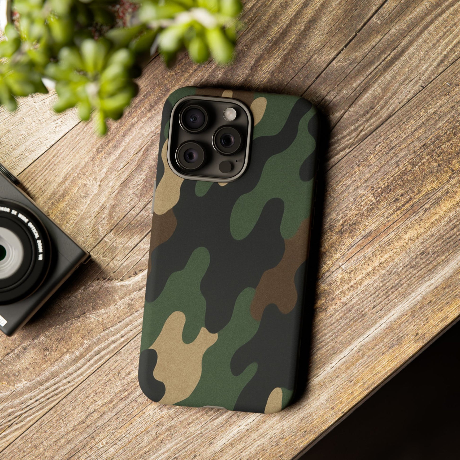 Camo Tough Phone Case in military green with rugged design, protective cover for smartphones, by Printify.