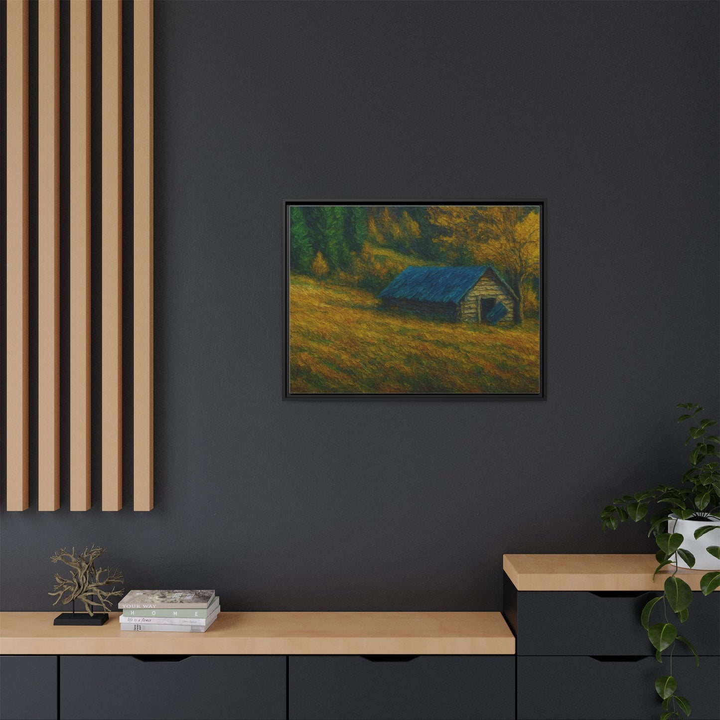 Framed Matte Canvas Print, Rustic Artwork, Farmhouse Decor, Nature Wall Art, Gift for Home, Autumn Decor, Landscape Painting
