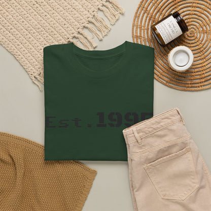 Vintage minimalist Est. 1995 T-shirt by Printify featuring a simple birthday design on a classic cotton tee.