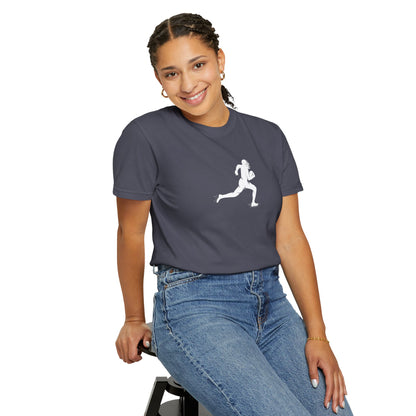 Sporty Unisex Garment-Dyed T-Shirt with Football Player Graphic, Activewear, Casual Wear, Gift for Runners, Fitness Apparel, Everyday Style
