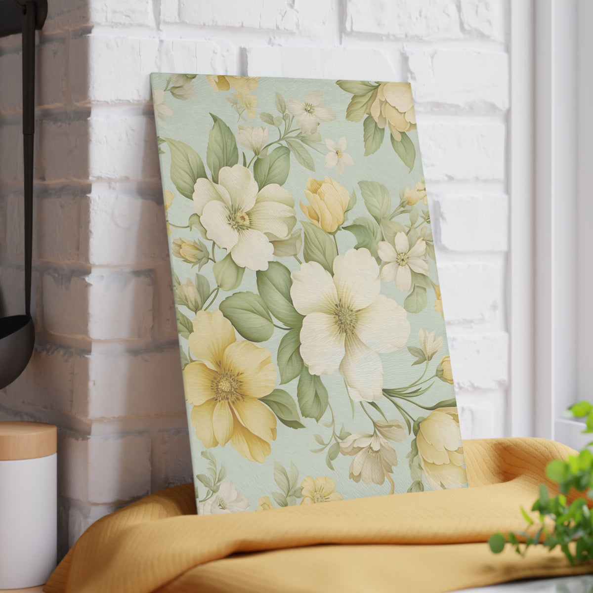 Floral Glass Cutting Board — Vintage Yellow Dogwood Design