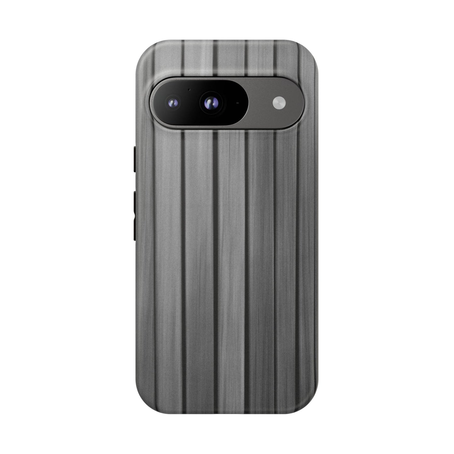 Ribbed metal texture phone case for iPhone, tough protective design by Printify, featuring durable metal-inspired surface.
