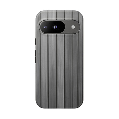 Ribbed metal texture phone case for iPhone, tough protective design by Printify, featuring durable metal-inspired surface.