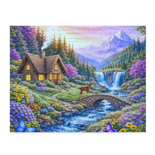 Scenic Mountain Cottage Jigsaw Puzzle — 120/252/500-Piece Nature Landscape Puzzle