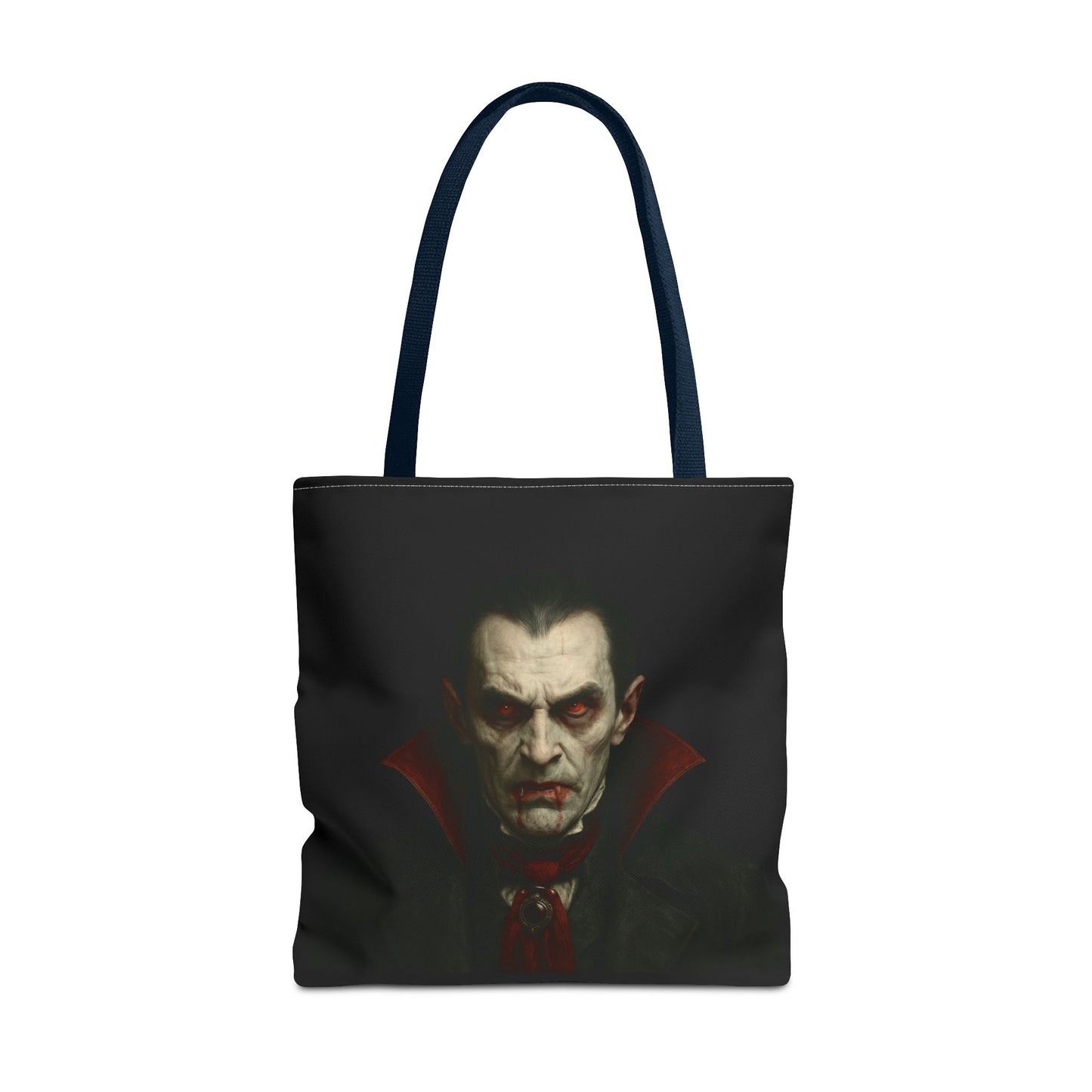 Black vampire-themed tote bag with gothic spooky design, ideal for Halloween accessories, crafted by Printify.