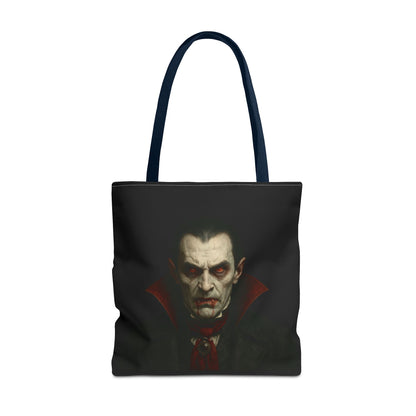 Black vampire-themed tote bag with gothic spooky design, ideal for Halloween accessories, crafted by Printify.