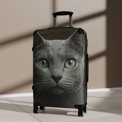 Green-Eyed Cat Carry-On Suitcase — Photo Realistic Cat Face Luggage