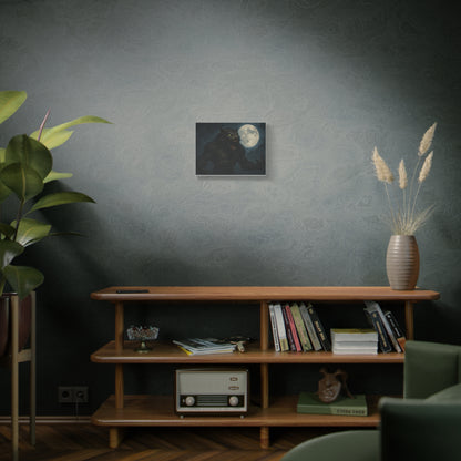 Spooky werewolf moon matte canvas print featuring a full moon and eerie silhouette, wall art by Printify.