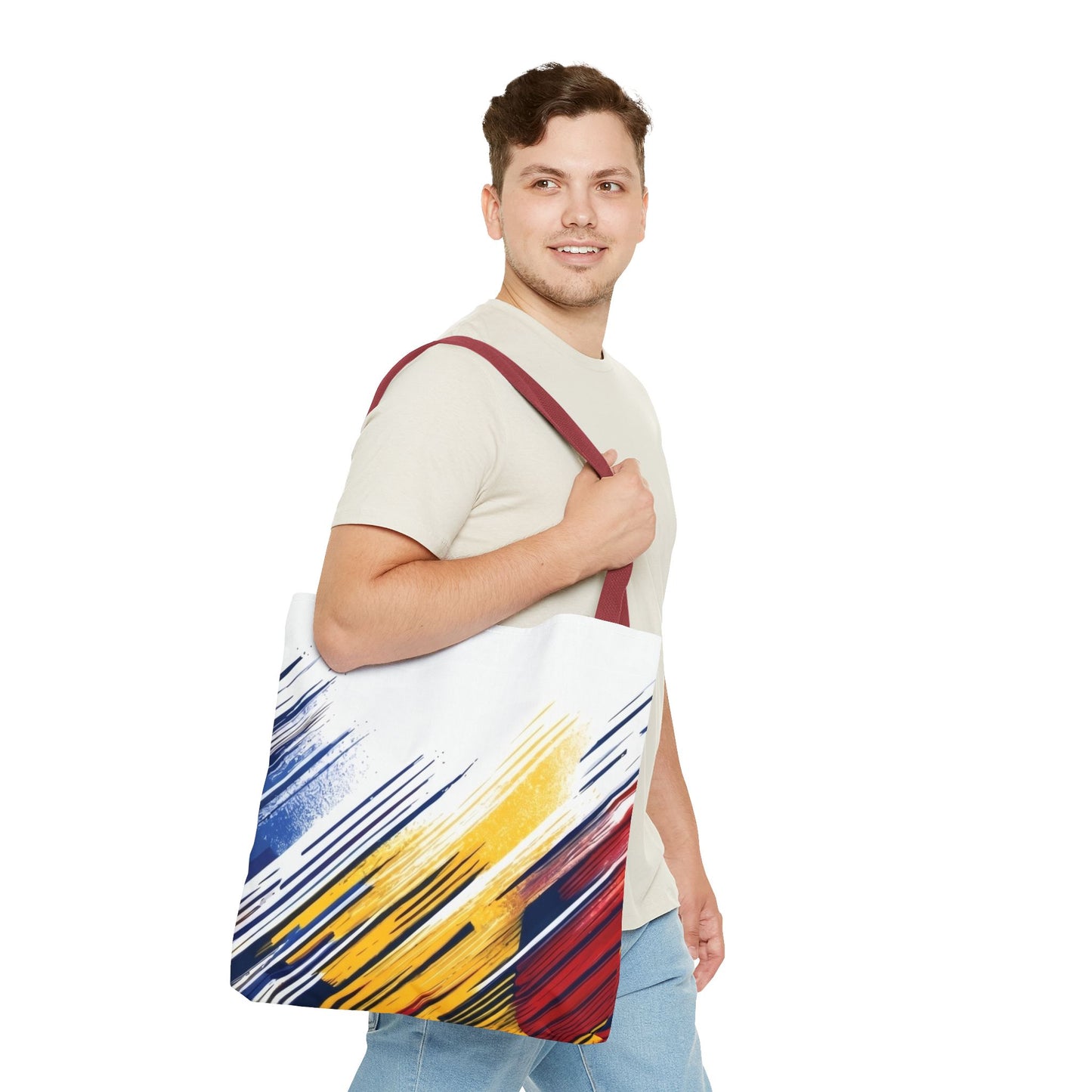 Abstract Brushstroke Tote Bag - Bold Red, Yellow & Blue All-Over Print