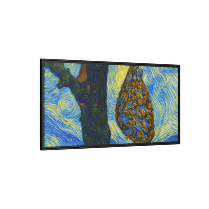 Framed matte canvas art of a starry nut cluster with dried plum in a tree, by Printify, featuring detailed botanical imagery.
