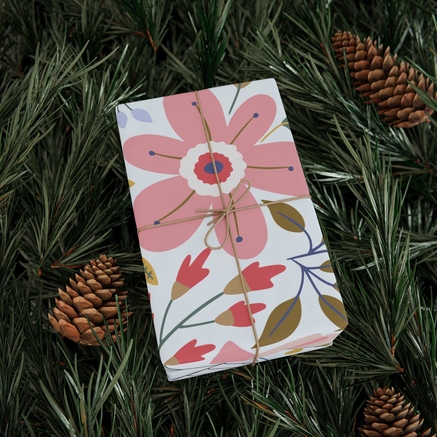 Floral Butterfly Wrapping Paper Roll — Elegant Blue & Gold Garden Gift Wrap