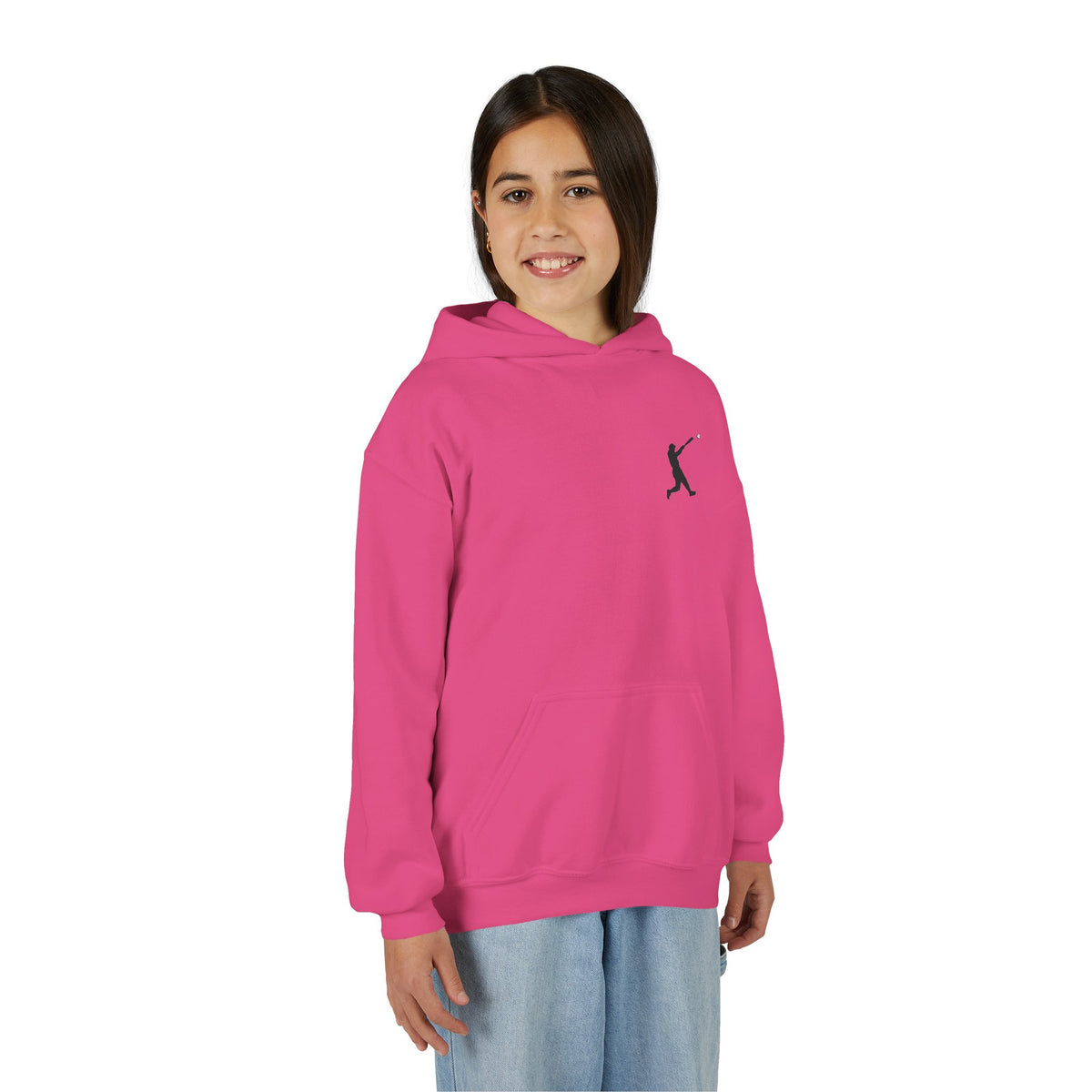 Kids youth baseball silhouette hoodie featuring a baseball player design, comfortable pullover hoodie for children.