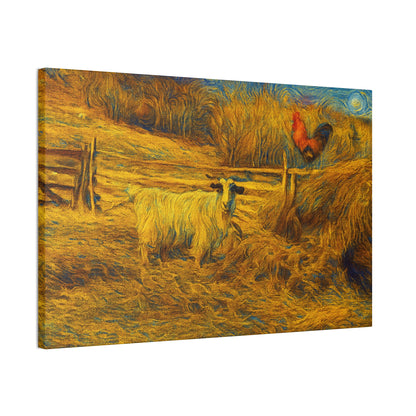 Rustic Farmhouse Canvas Print with Goat and Rooster, Country Decor, Animal Art, Gift for Farmers, Farmhouse Wall Art, Rustic Home Decor