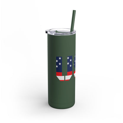 USA Flag Tumbler - 20oz Skinny Matte Drinkware, Travel Mug, Patriotic Gift, Fourth of July, Summer BBQ, Camping, Outdoor - TRV