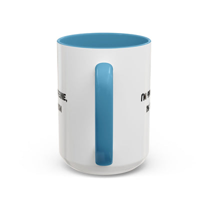 Ceramic coffee mug with "I'm 99% Caffeine, 1% Sarcasm" print, featuring a white background and black text.