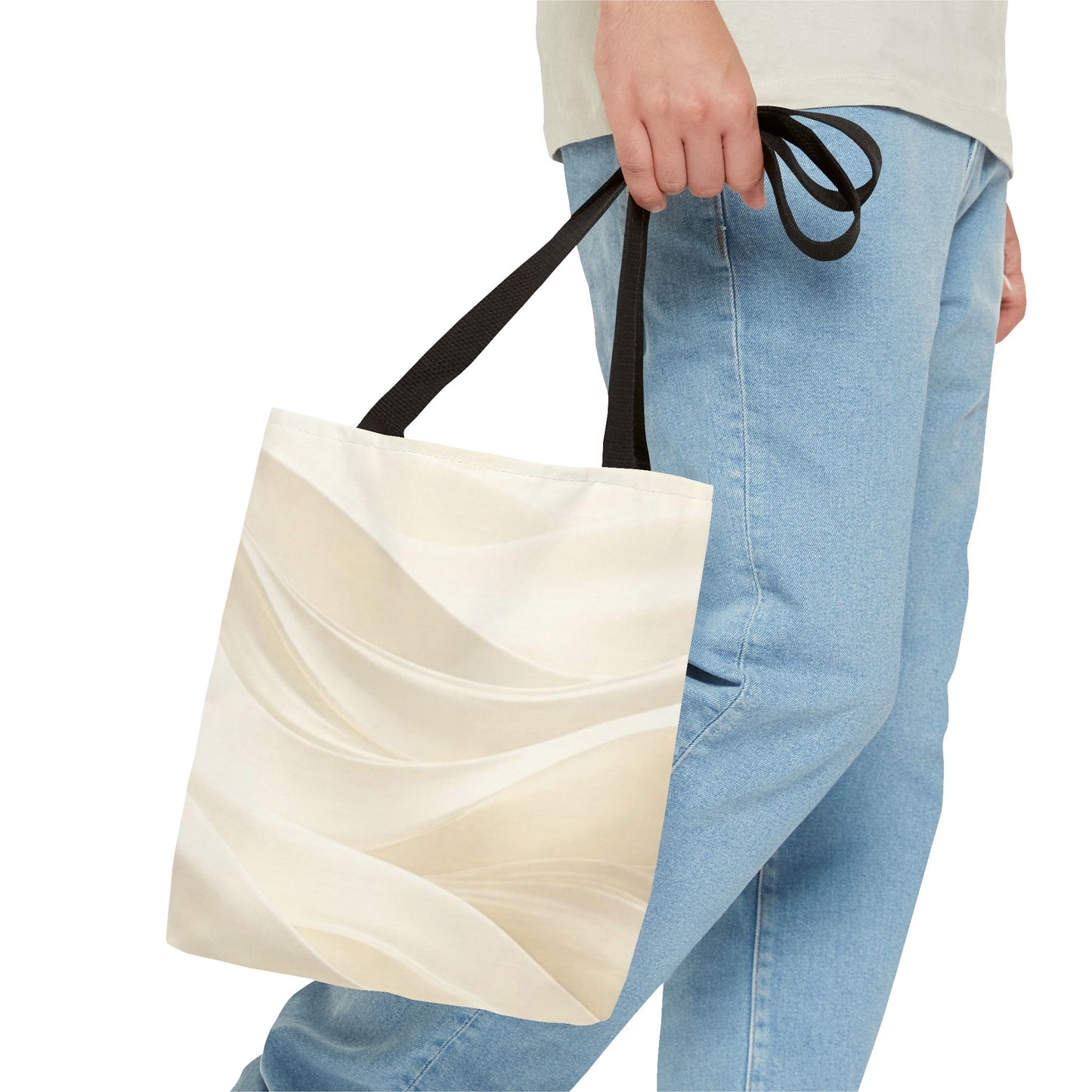 Cream Abstract Waves Tote Bag | Neutral Swirl Pattern