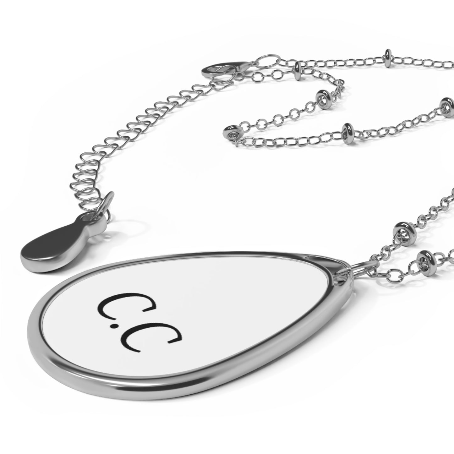 Personalized oval teardrop necklace with monogram initial pendant, stylish jewelry accessory from Printify.