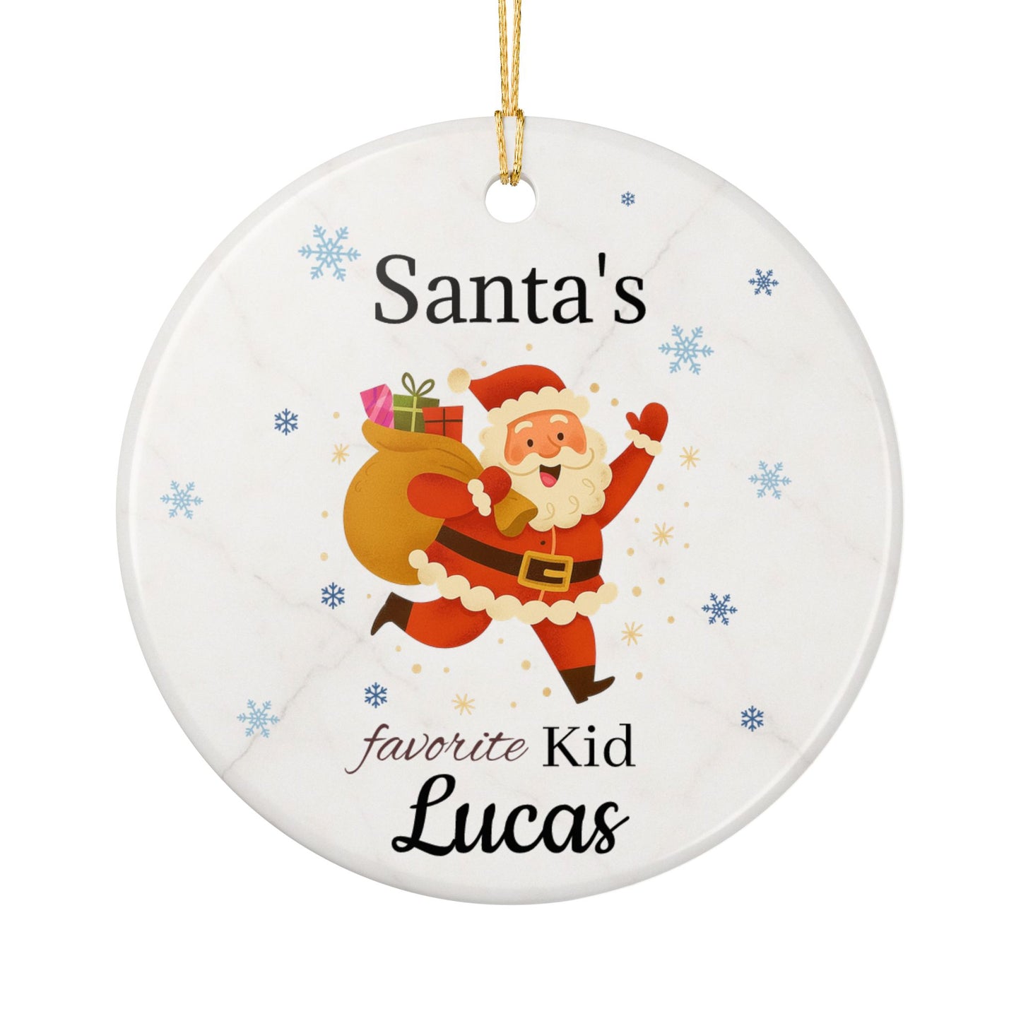Santa Claus running with sack Ceramic Ornament | Personalized Christmas decoration - TRV