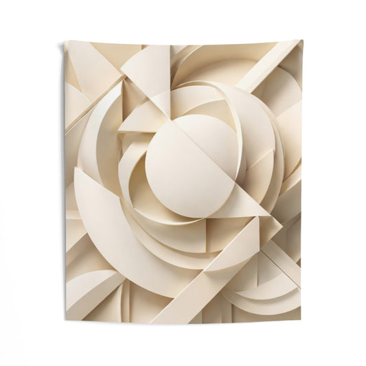 Neutral abstract geometric wall tapestry with 3D paper-cut design, ideal for modern home decor.