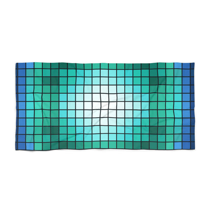Turquoise Mosaic Grid Beach Towel | Blue Green Checkered Swim Towel