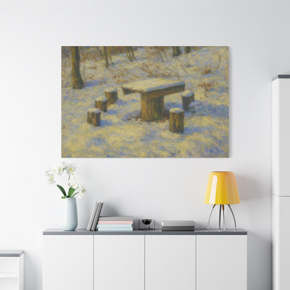 Winter landscape canvas wall art featuring a snowy forest scene, matte stretched print by Printify.