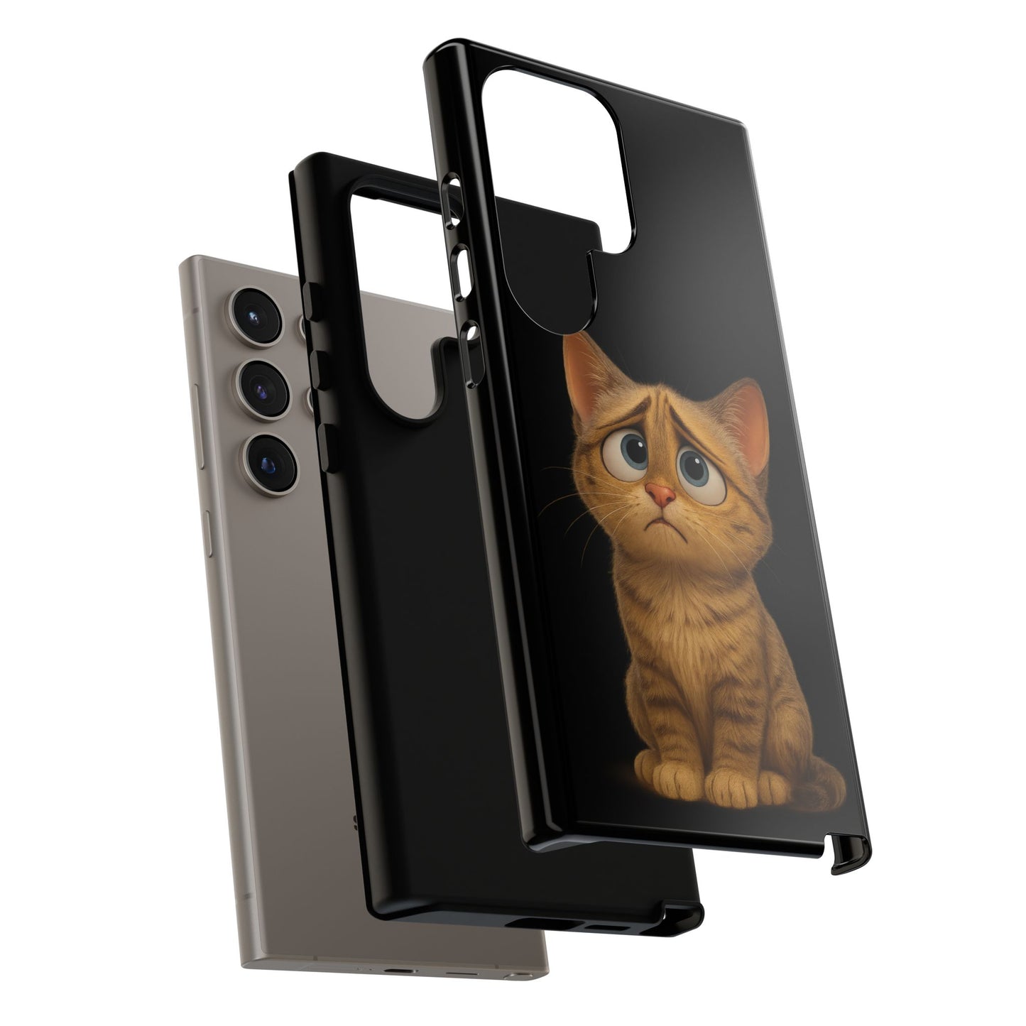 Cute sad kitty print on a protective iPhone case by Printify, designed for Apple smartphones with a playful feline design.