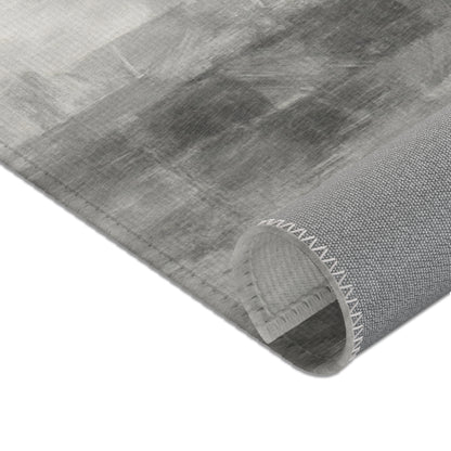 Abstract gray watercolor area rug by Printify, modern neutral design, perfect for living room accents.