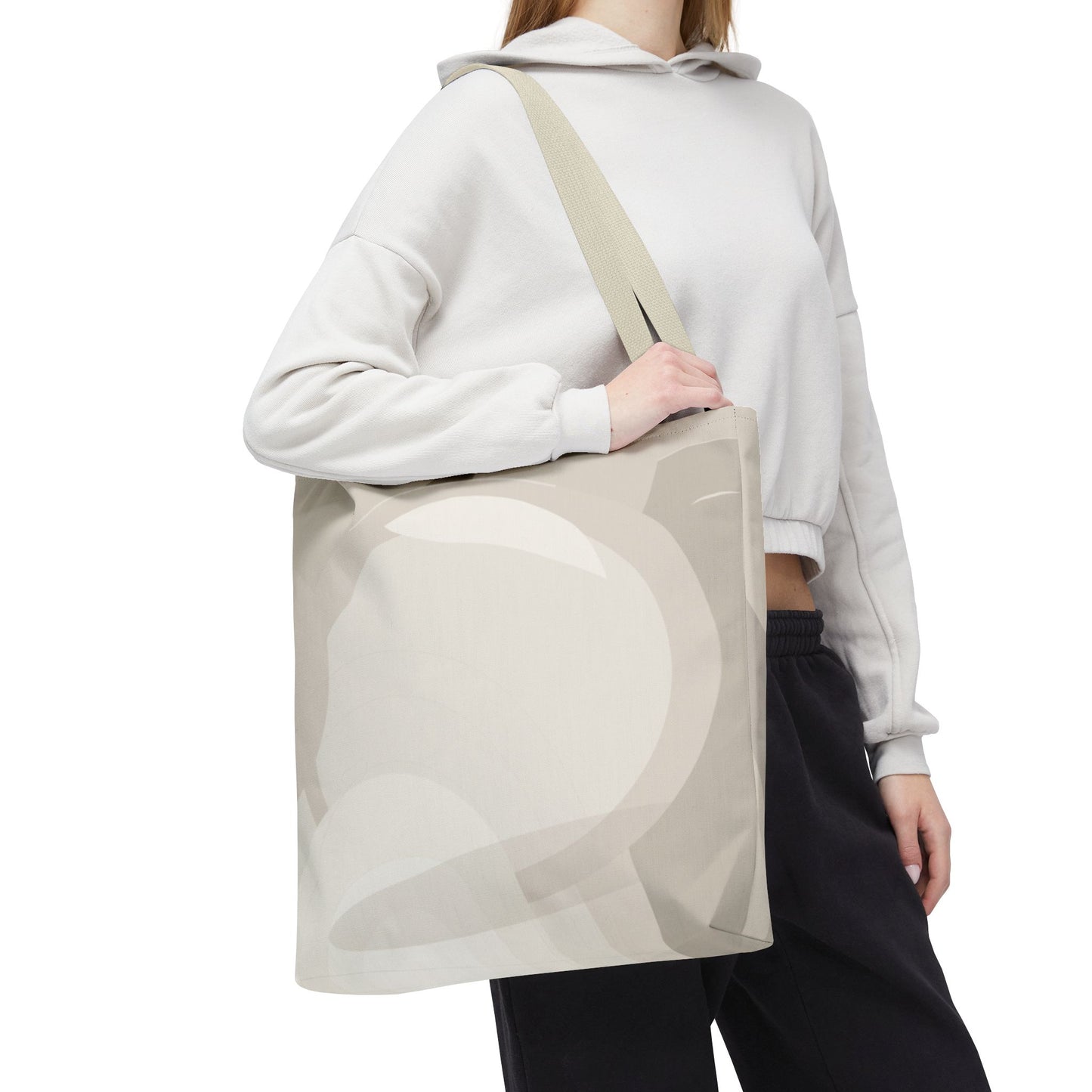 Neutral Abstract Circle Pattern Tote Bag | Minimal Beige AOP Canvas