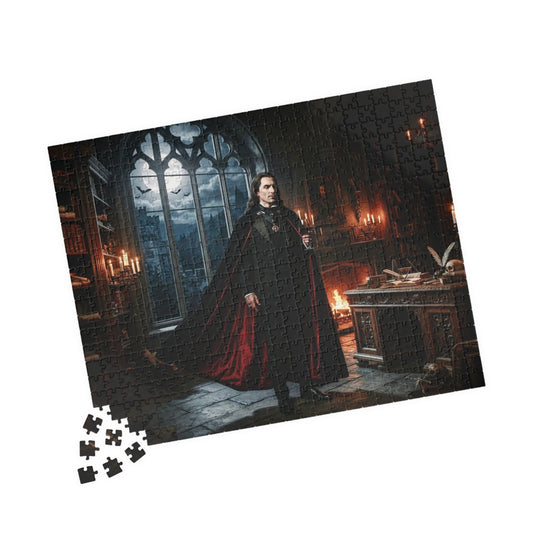 Dark fantasy Gothic Vampire Castle puzzle by Printify, featuring a spooky castle scene with intricate details in various piece counts.