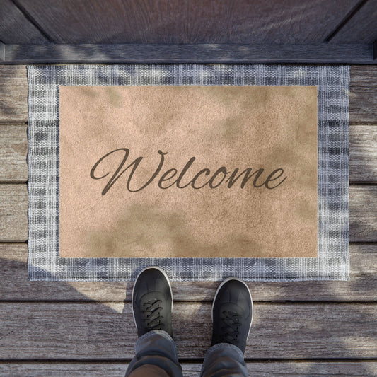 Printify welcome doormat with cozy design, perfect as a housewarming floor rug for inviting entryways.