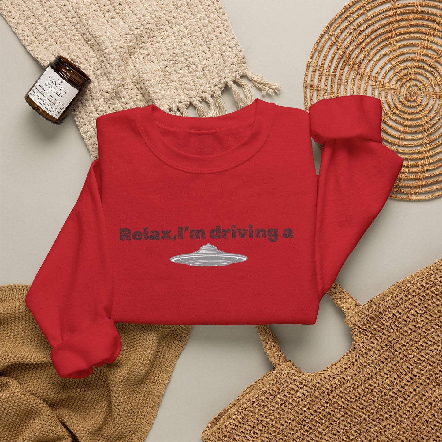 Relaxing UFO Driving Sweatshirt, Funny Gift for UFO Lovers, Unisex Crewneck Pullover, Casual Wear, Space Enthusiast Apparel