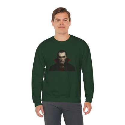Black vampire portrait crewneck sweatshirt by Printify featuring a detailed vampire illustration on the front.