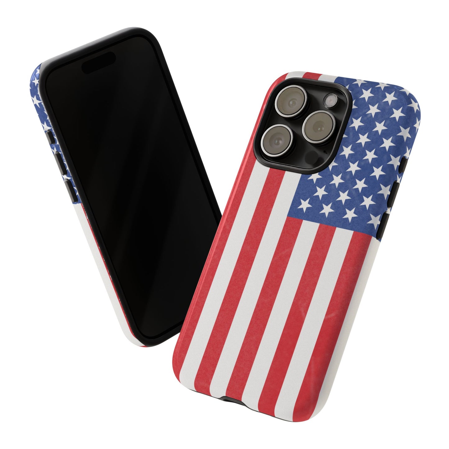 Durable American flag phone case for iPhone with patriotic design, made by Printify, featuring a rugged protective cover.