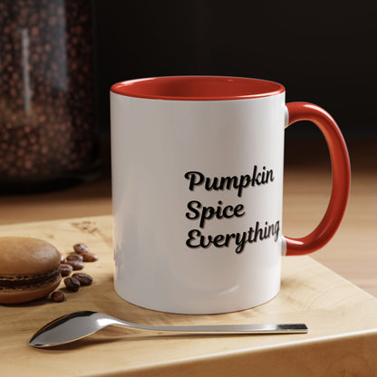 Pumpkin Spice Everything accent coffee mug by Printify, fall-themed ceramic cup with orange and brown autumn design, 11oz.