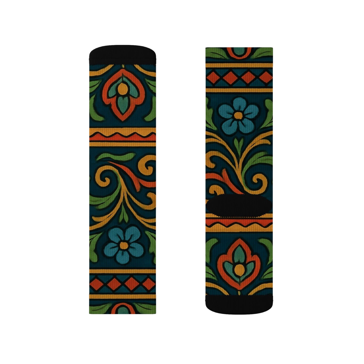 Victorian floral pattern sublimation crew socks with all-over floral print by Printify, featuring vibrant Victorian-style floral tile design.