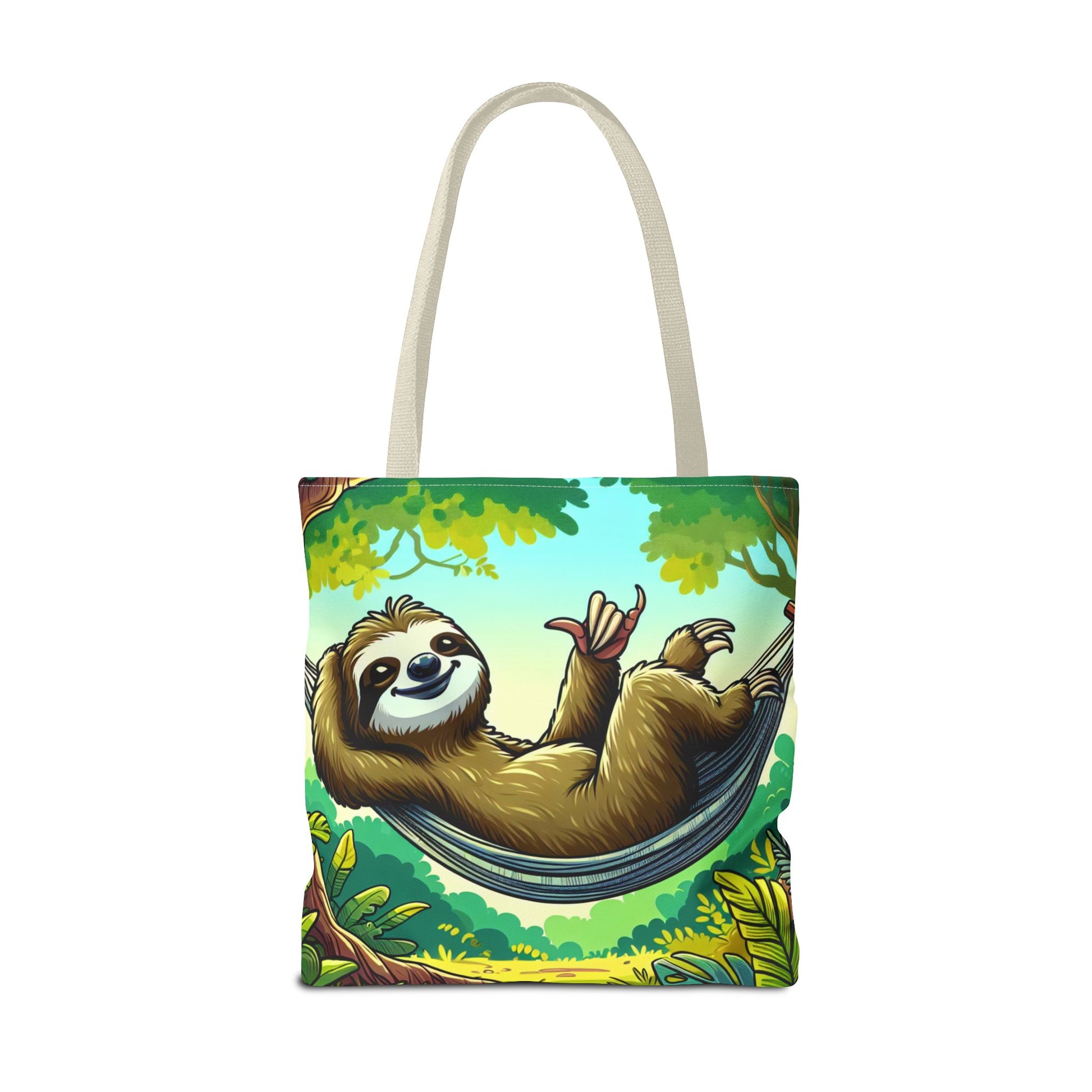 Eco-friendly sloth tote bag by Printify, featuring a cute animal design, perfect for animal lovers and everyday use.