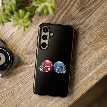 Red and blue football helmet tough phone case for iPhone, protective Printify cover with realistic helmet design.