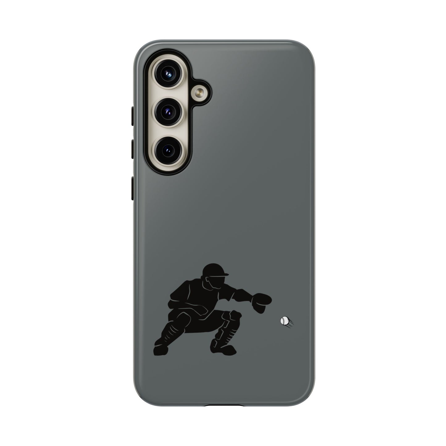 Printify baseball catcher phone case, tough protective cover with detailed catcher design for iPhone and Android smartphones.