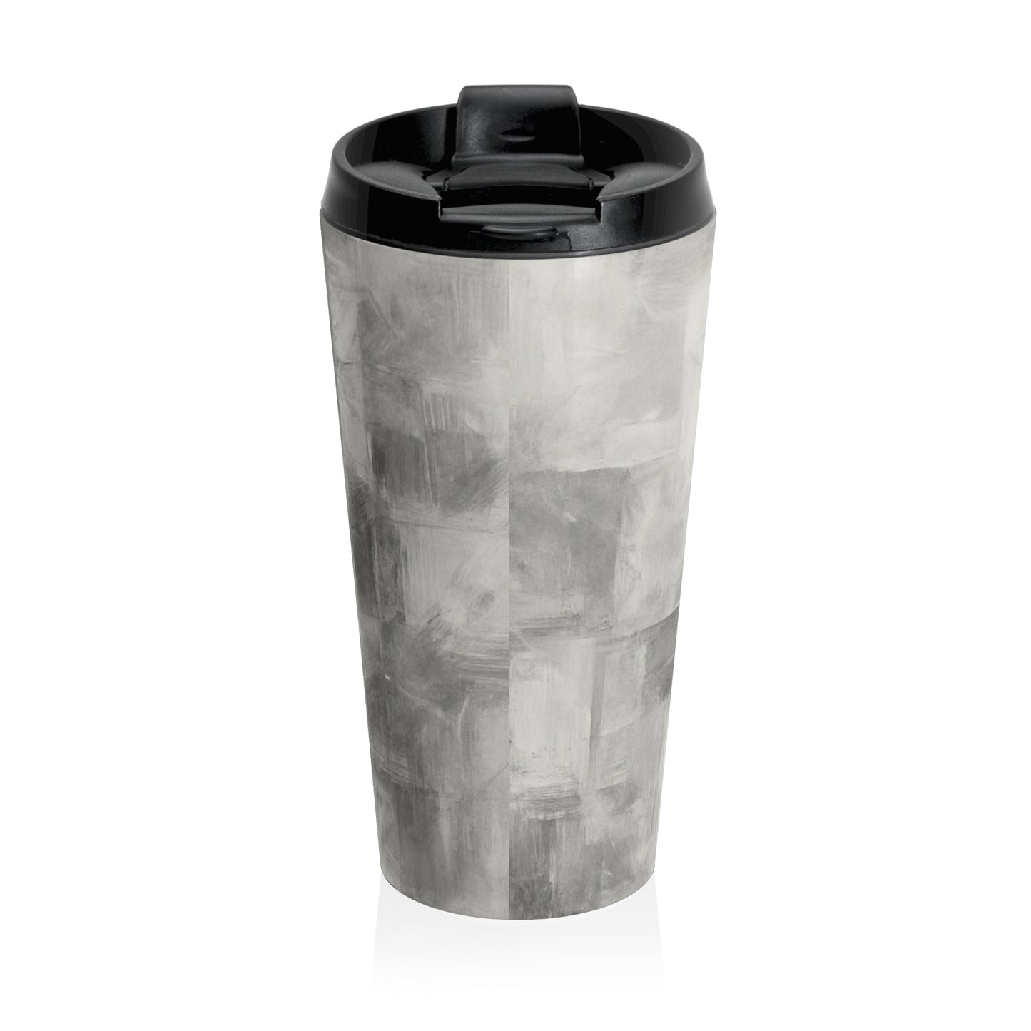 Gray marble travel mug with monogram initials, personalized stainless steel tumbler for on-the-go use.
