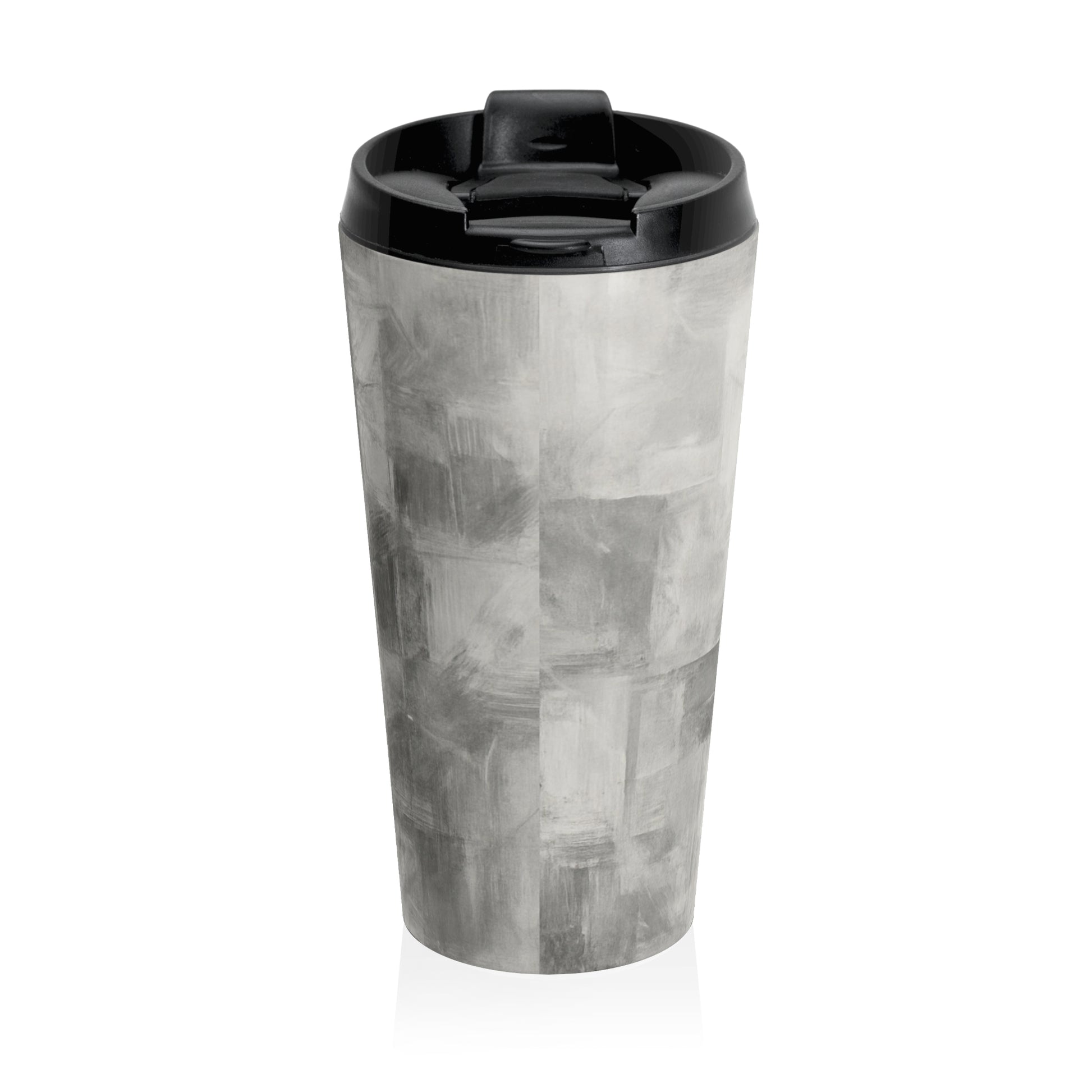 Gray marble travel mug with monogram initials, personalized stainless steel tumbler for on-the-go use.