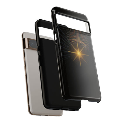 Tough Cases - Radiant Star Phone Case, Protective Black Shockproof Cover with Golden Light Design