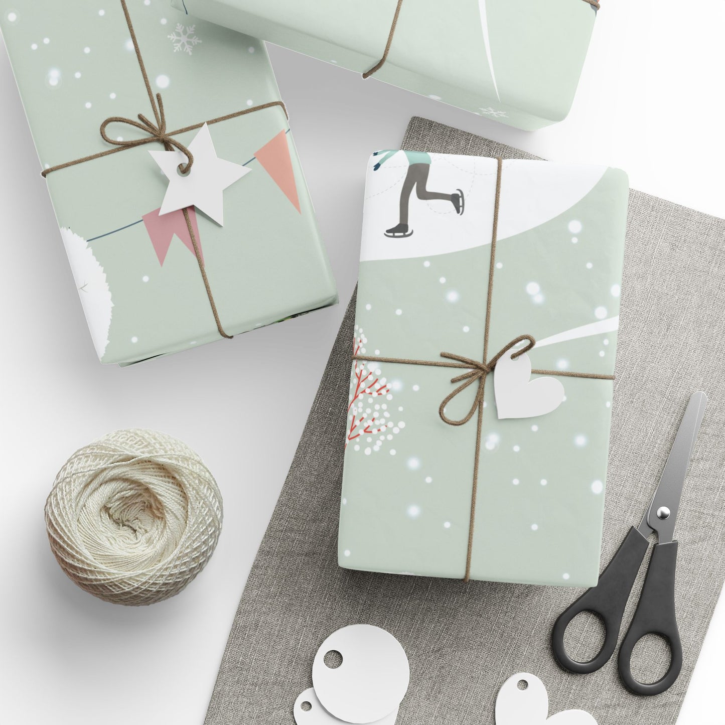 Winter Village Pattern Wrapping Paper | Holiday Snow Scene Roll