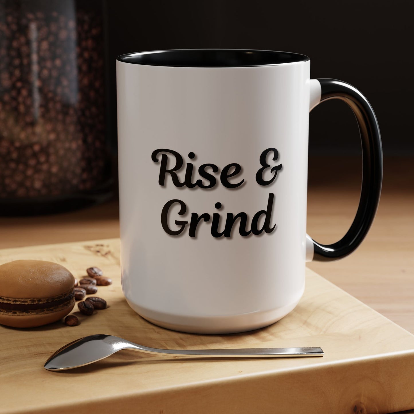 Rise & Grind Coffee Mug – Motivational Black Accent Mug for Daily Inspiration - TRV
