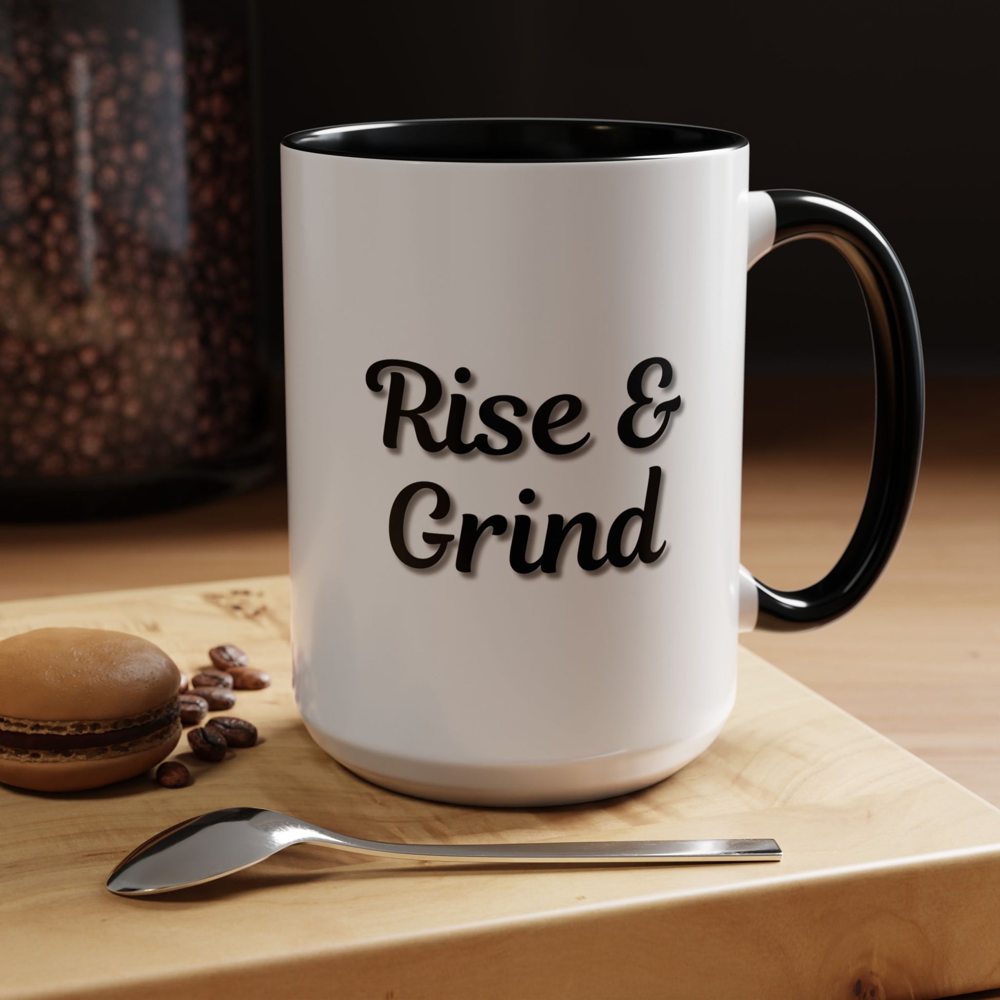 Rise & Grind Coffee Mug – Motivational Black Accent Mug for Daily Inspiration - TRV