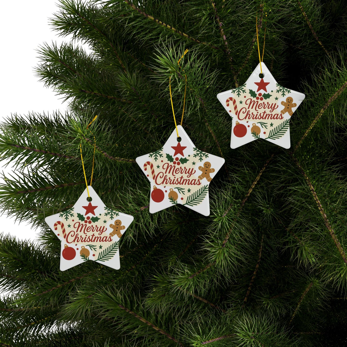 Double-sided ceramic Christmas ornament featuring gingerbread and candy cane designs, holiday tree decoration by Printify