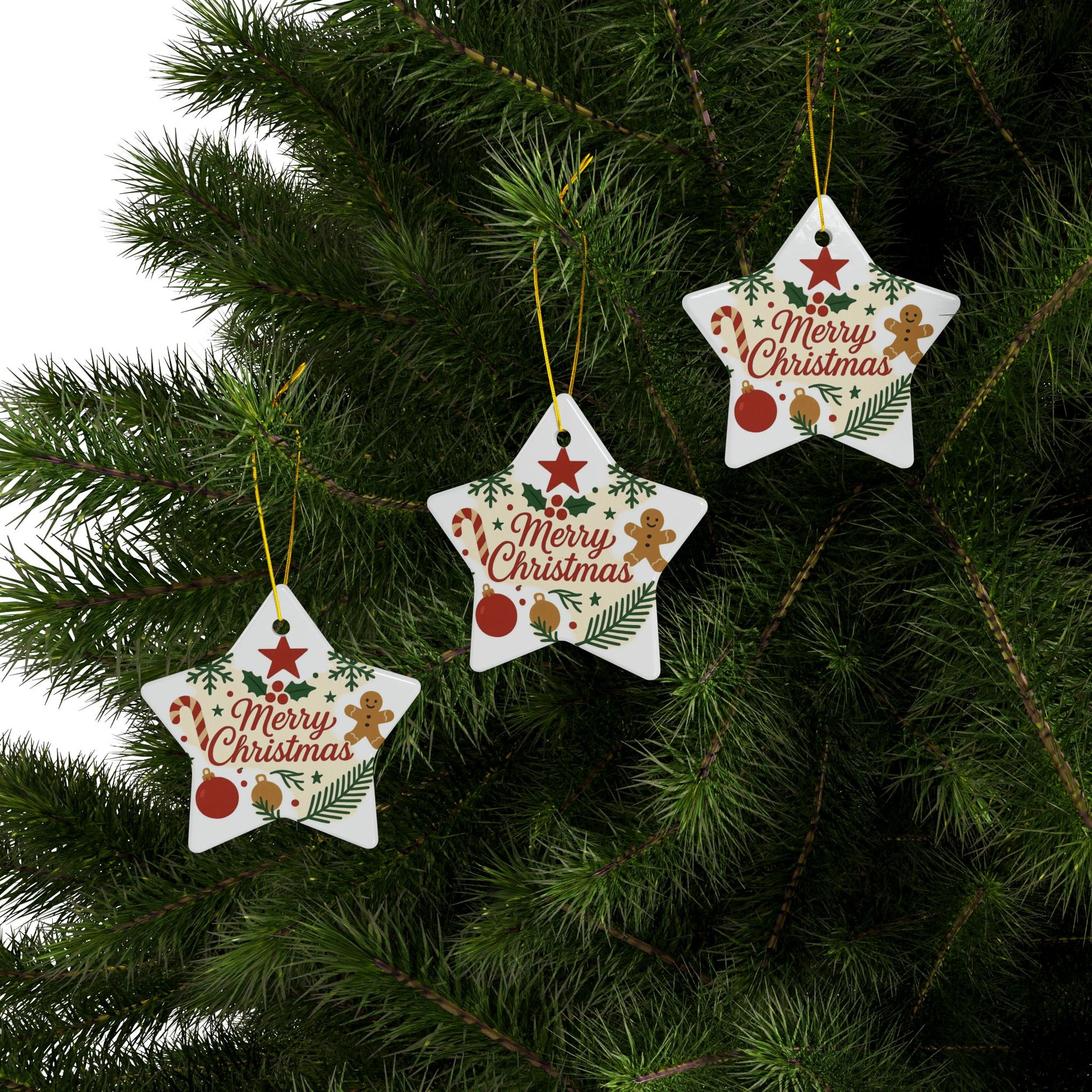 Double-sided ceramic Christmas ornament featuring gingerbread and candy cane designs, holiday tree decoration by Printify