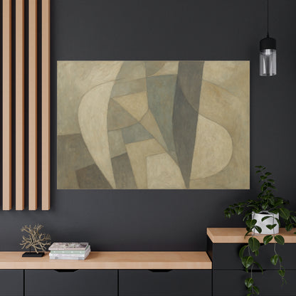 Abstract neutral geometric shapes on matte canvas by Printify, featuring modern design with beige and gray tones.